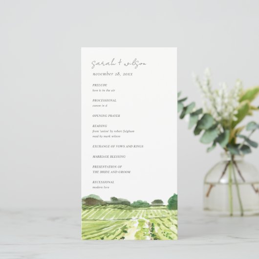 Waterverf Winery Vineyard Wedding Program Card Bedankkaart (Staand voorkant)