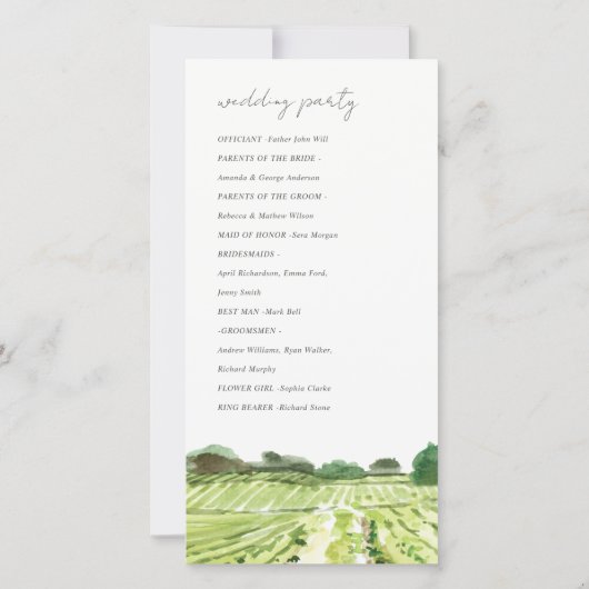 Waterverf Winery Vineyard Wedding Program Card Bedankkaart (Achterkant)