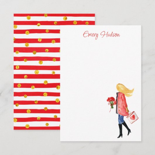 Waterverf Winkelen Mode meisje Bedankkaart (Voorkant / Achterkant)