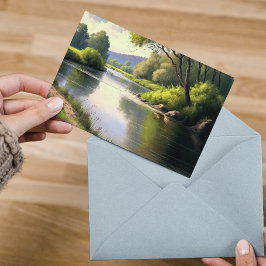 Waterverf Winnende rivier in de zomer Briefkaart
