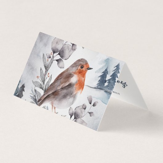 Waterverf Winter American Robin Folded Card Kaart (Voorkant)