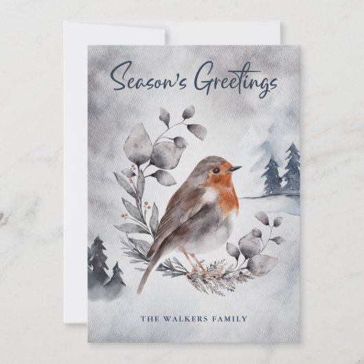 Waterverf Winter American Robin Holiday Card (Voorkant)