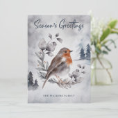 Waterverf Winter American Robin Holiday Card (Staand voorkant)