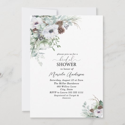 Waterverf Winter Anemonen Bloemen Bruidsshow Kaart (Voorkant)