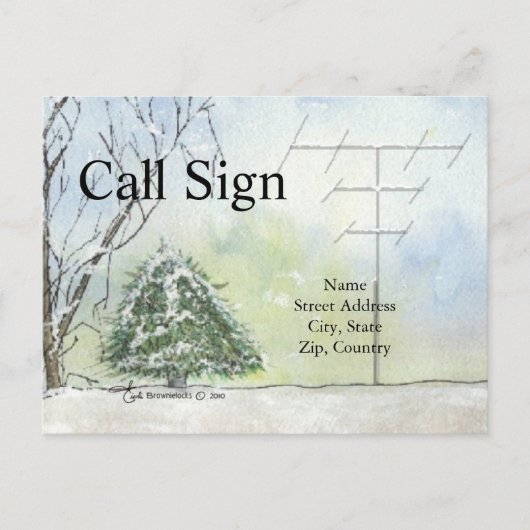 Waterverf Winter Antenna Ham Radio QSL-kaart Briefkaart (Voorkant)