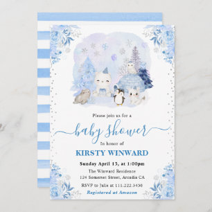 Waterverf Winter Arctic Animals Baby shower Kaart