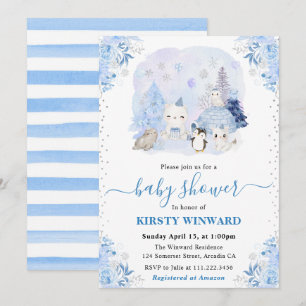 Waterverf Winter Arctic Animals Baby shower Kaart
