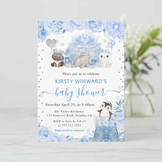 Waterverf Winter Arctic Animals Baby shower Kaart (Staand voorkant)