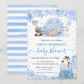 Waterverf Winter Arctic Animals Baby shower Kaart (Voorkant / Achterkant)
