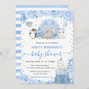 Waterverf Winter Arctic Animals Baby shower Kaart