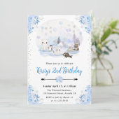 Waterverf Winter Arctic Animals Verjaardagsfeest Kaart (Staand voorkant)