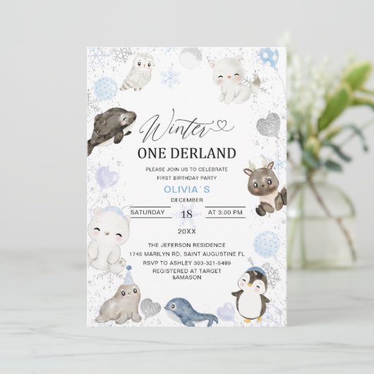 Waterverf Winter Arctic baby gaat op uitnodiging (Staand voorkant)