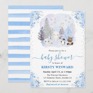 Waterverf Winter Arctische Dieren Baby Shower Kaart