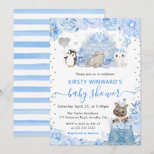 Waterverf Winter Arctische Dieren Baby Shower Kaart