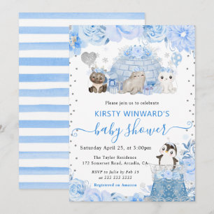 Waterverf Winter Arctische Dieren Baby Shower Kaart