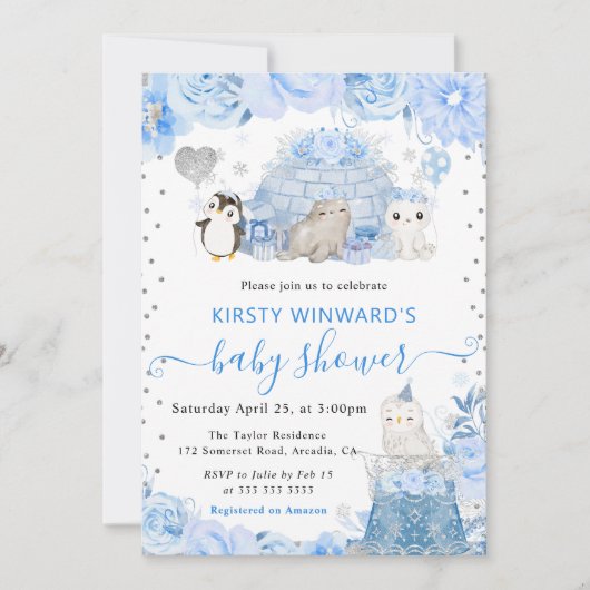 Waterverf Winter Arctische Dieren Baby Shower Kaart (Voorkant)