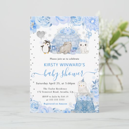 Waterverf Winter Arctische Dieren Baby Shower Kaart (Staand voorkant)