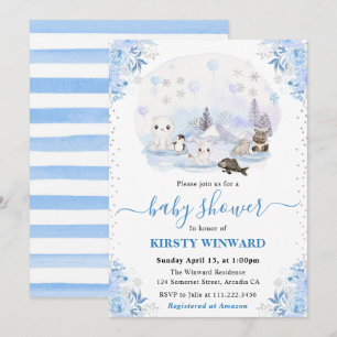 Waterverf Winter Arctische Dieren Baby Shower Kaart