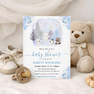 Waterverf Winter Arctische Dieren Baby Shower Kaart