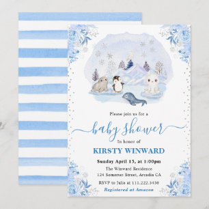 Waterverf Winter Arctische Dieren Baby Shower Kaart