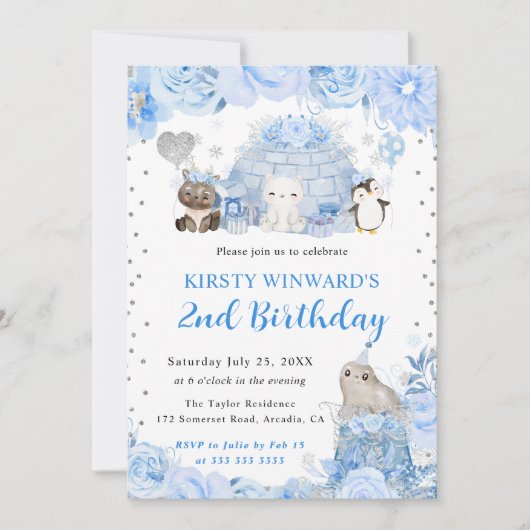 Waterverf Winter Arctische Dieren Kinderverjaardag Kaart (Voorkant)