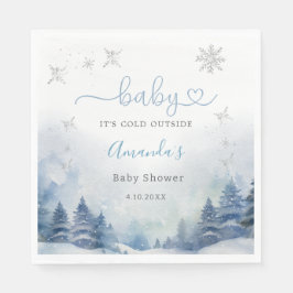 Waterverf Winter Baby shower Blauwe Sneeuwvlokken Servet