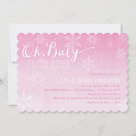 Waterverf Winter Baby shower Uitnodiging  | Meisje (Voorkant)