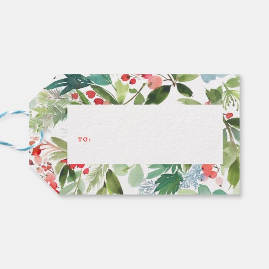 Waterverf Winter Berries en Griekenland Cadeaulabel (Achterkant Horizontaal)