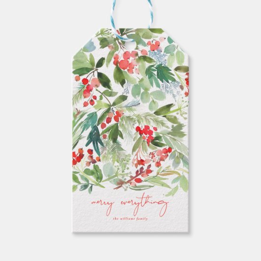 Waterverf Winter Berries en Griekenland Cadeaulabel (Voorkant)
