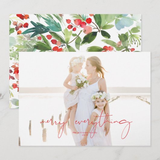 Waterverf Winter Berries en Griekenland Feestdagenkaart (Voorkant / Achterkant)