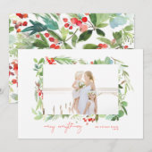 Waterverf Winter Berries en Griekenland Feestdagenkaart (Voorkant / Achterkant)