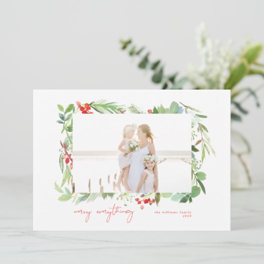 Waterverf Winter Berries en Griekenland Feestdagenkaart (Staand voorkant)