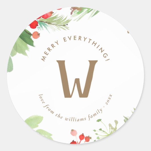Waterverf Winter Berries en Griekenland Ronde Sticker (Voorkant)