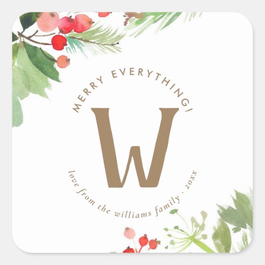 Waterverf Winter Berries en Griekenland Vierkante Sticker (Voorkant)