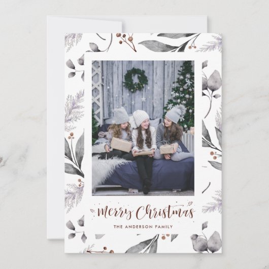 Waterverf Winter Berries Greenery kerstkaarten Feestdagenkaart (Voorkant)