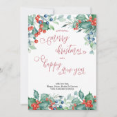 Waterverf Winter Berries Holly Calligrafie Feestdagenkaart (Voorkant)