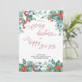 Waterverf Winter Berries Holly Calligrafie Feestdagenkaart (Staand voorkant)