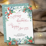 Waterverf Winter Berries Holly Calligrafie Feestdagenkaart<br><div class="desc">Waterverf winterbessen en heilige kerstkaart met elegante,  zwakkere kalligrafie. Dit ontwerp omvat winterbessen,  heilig,  pijngroen en groen wintergroen. Een mooie keuze en gemakkelijk te personaliseren.</div>