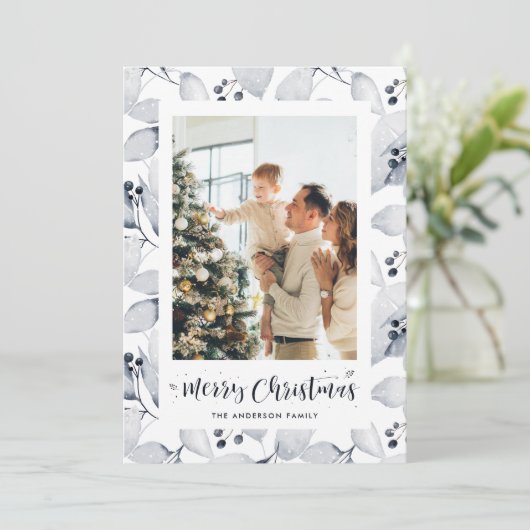 Waterverf Winter Berries - kerstkaarten Feestdagenkaart (Staand voorkant)