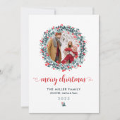 Waterverf Winter Berry groen krans foto Feestdagenkaart (Voorkant)