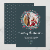 Waterverf Winter Berry groen krans foto Feestdagenkaart (Voorkant / Achterkant)