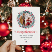 Waterverf Winter Berry groen krans foto Feestdagenkaart