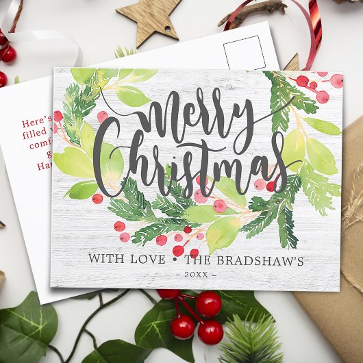 Waterverf winter Berry Wreath Feestdagenkaart