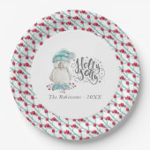 Waterverf Winter Bird Holly Jolly Kerstfeest Papieren Bordje (Voorkant)