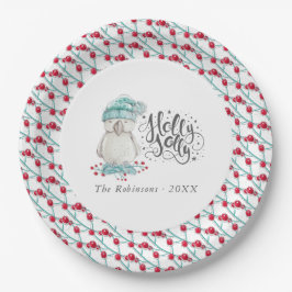 Waterverf Winter Bird Holly Jolly Kerstfeest Papieren Bordje
