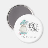 Waterverf Winter Bird Holly Jolly Kerstmis Magneet (Voorkant / Achterkant)