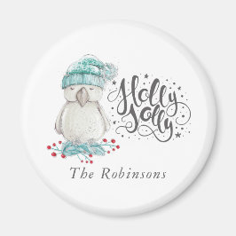 Waterverf Winter Bird Holly Jolly Kerstmis Magneet