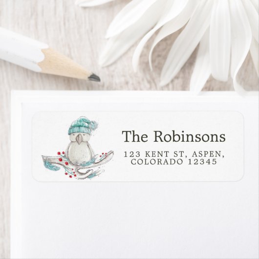 Waterverf Winter Bird Kerstmis Etiket (Insitu)