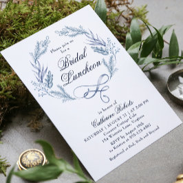 Waterverf Winter Blauw Bloemen Bruids Luncheon Kaart