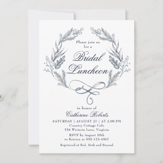 Waterverf Winter Blauw Bloemen Bruids Luncheon Kaart (Voorkant)